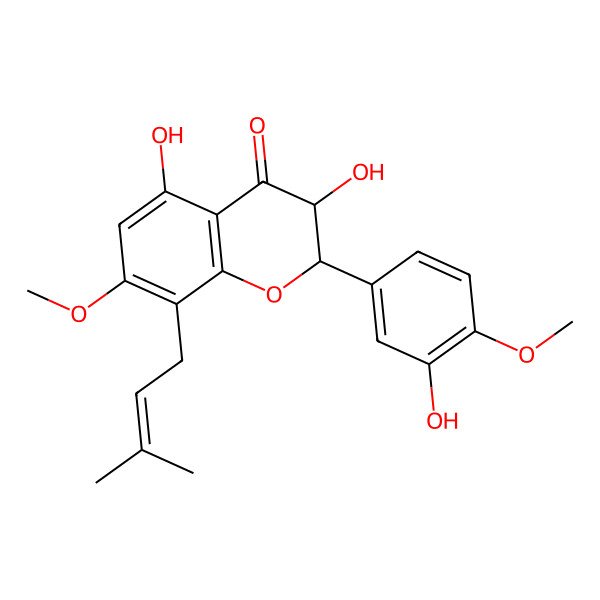 2D Structure of (2R,3R)-3,5-dihydroxy-2-(3-hydroxy-4-methoxyphenyl)-7-methoxy-8-(3-methylbut-2-enyl)-2,3-dihydrochromen-4-one