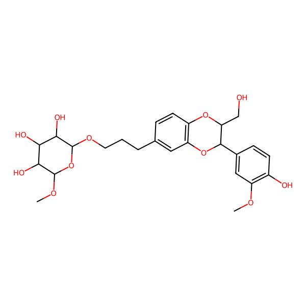 2D Structure of 2-[3-[3-(4-Hydroxy-3-methoxyphenyl)-2-(hydroxymethyl)-2,3-dihydro-1,4-benzodioxin-6-yl]propoxy]-6-methoxyoxane-3,4,5-triol
