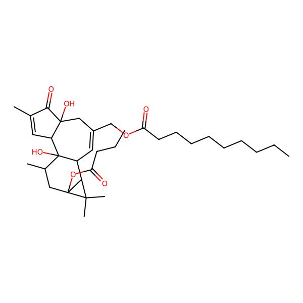 2D Structure of (13-Butanoyloxy-1,6-dihydroxy-4,12,12,15-tetramethyl-5-oxo-8-tetracyclo[8.5.0.02,6.011,13]pentadeca-3,8-dienyl)methyl decanoate
