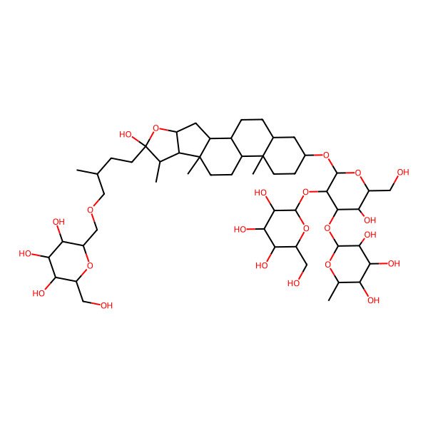 2D Structure of (2S,3R,4R,5R,6S)-2-[(2R,3R,4S,5R,6R)-3-hydroxy-2-(hydroxymethyl)-6-[[(1R,2S,4S,6R,7S,8R,9S,12S,13S,16S,18S)-6-hydroxy-7,9,13-trimethyl-6-[(3R)-3-methyl-4-[[(2S,3R,4S,5S,6R)-3,4,5-trihydroxy-6-(hydroxymethyl)oxan-2-yl]methoxy]butyl]-5-oxapentacyclo[10.8.0.02,9.04,8.013,18]icosan-16-yl]oxy]-5-[(2S,3R,4S,5S,6R)-3,4,5-trihydroxy-6-(hydroxymethyl)oxan-2-yl]oxyoxan-4-yl]oxy-6-methyloxane-3,4,5-triol