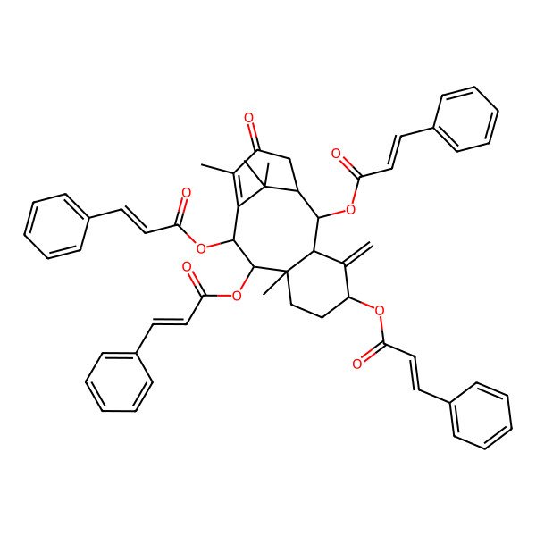 2D Structure of [(1R,2R,3R,5S,8R,9R,10R)-8,12,15,15-tetramethyl-4-methylidene-13-oxo-2,9,10-tris[[(E)-3-phenylprop-2-enoyl]oxy]-5-tricyclo[9.3.1.03,8]pentadec-11-enyl] (E)-3-phenylprop-2-enoate