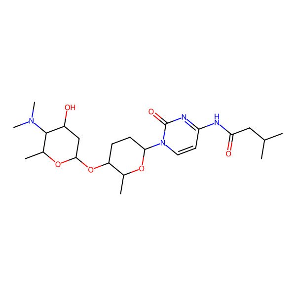 2D Structure of N-[1-[(2R,5S,6R)-5-[(4S,5S,6R)-5-(dimethylamino)-4-hydroxy-6-methyloxan-2-yl]oxy-6-methyloxan-2-yl]-2-oxopyrimidin-4-yl]-3-methylbutanamide