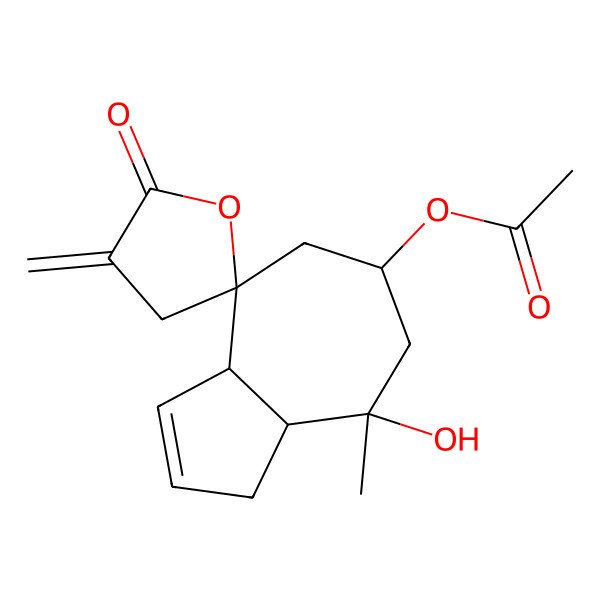 2D Structure of [(3aS,4S,6S,8S,8aS)-8-hydroxy-8-methyl-4'-methylidene-5'-oxospiro[1,3a,5,6,7,8a-hexahydroazulene-4,2'-oxolane]-6-yl] acetate