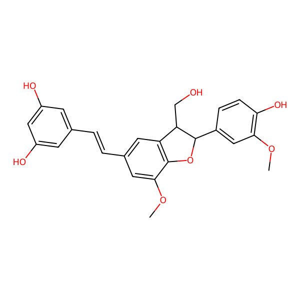 2D Structure of 5-[2-[2-(4-Hydroxy-3-methoxyphenyl)-3-(hydroxymethyl)-7-methoxy-2,3-dihydro-1-benzofuran-5-yl]ethenyl]benzene-1,3-diol