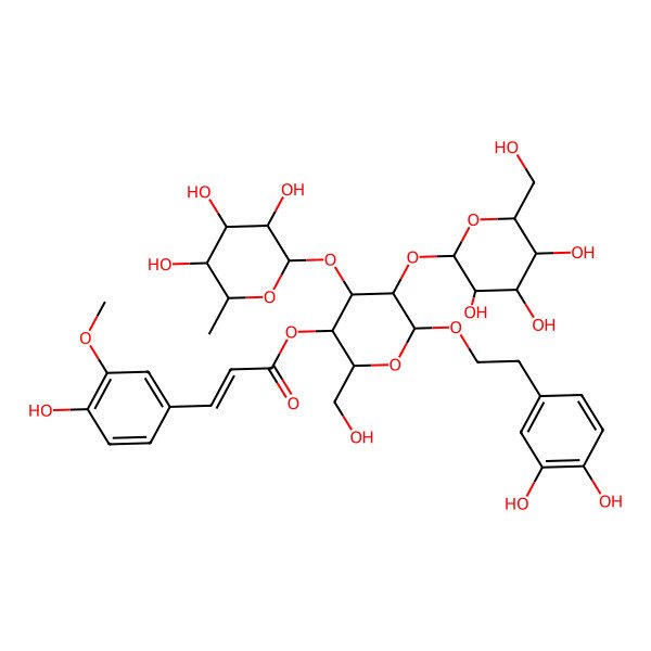 2D Structure of [(2R,3R,4S,5R,6R)-6-[2-(3,4-dihydroxyphenyl)ethoxy]-2-(hydroxymethyl)-5-[(2S,3R,4S,5S,6R)-3,4,5-trihydroxy-6-(hydroxymethyl)oxan-2-yl]oxy-4-[(2S,3R,4R,5R,6S)-3,4,5-trihydroxy-6-methyloxan-2-yl]oxyoxan-3-yl] (E)-3-(4-hydroxy-3-methoxyphenyl)prop-2-enoate
