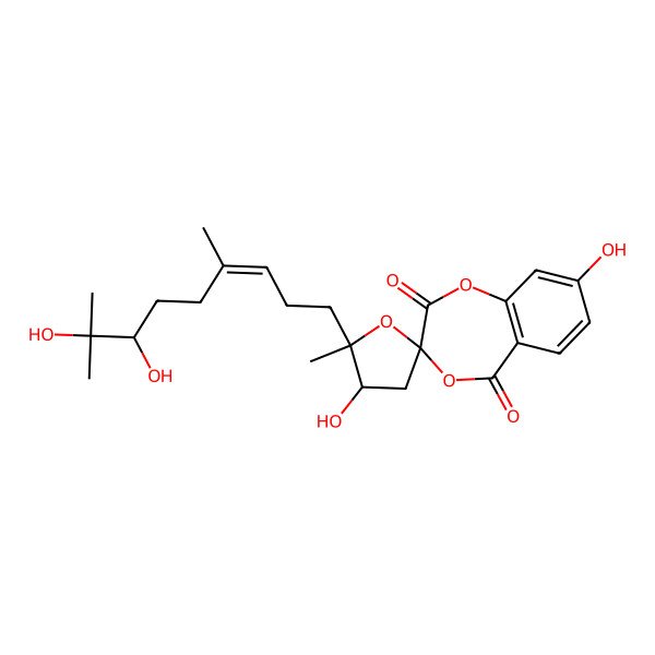 2D Structure of 2'-(7,8-Dihydroxy-4,8-dimethylnon-3-enyl)-3',8-dihydroxy-2'-methylspiro[1,4-benzodioxepine-3,5'-oxolane]-2,5-dione