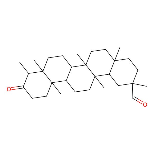 2D Structure of (2R,4aS,6aR,6aR,6bS,8aR,9R,12aS,14aS,14bR)-2,4a,6a,8a,9,12a,14a-heptamethyl-10-oxo-3,4,5,6,6a,6b,7,8,9,11,12,13,14,14b-tetradecahydro-1H-picene-2-carbaldehyde