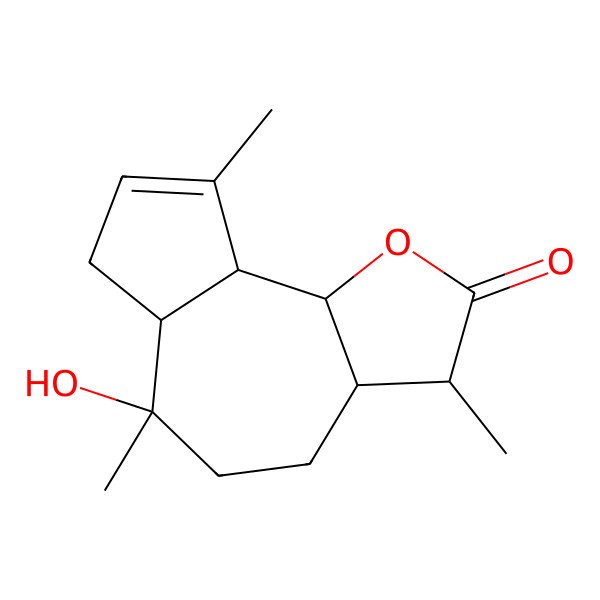 2D Structure of (3S,3aS,6R,6aR,9aR,9bS)-6-hydroxy-3,6,9-trimethyl-3,3a,4,5,6a,7,9a,9b-octahydroazuleno[4,5-b]furan-2-one