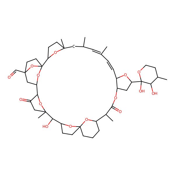 2D Structure of (1R,2S,5S,7S,8Z,10Z,12S,14R,16S,19S,20R,27R,28R,29S,32S,33S,35R)-14-[(2R,3S,4S)-2,3-dihydroxy-4-methyloxan-2-yl]-28-hydroxy-5,7,9,19,29-pentamethyl-18,31-dioxo-13,17,38,39,40,41,42,43-octaoxaoctacyclo[31.4.1.11,35.12,5.120,24.124,27.129,32.012,16]tritetraconta-8,10-diene-35-carbaldehyde