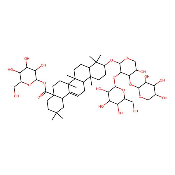 2D Structure of [3,4,5-Trihydroxy-6-(hydroxymethyl)oxan-2-yl] 10-[5-hydroxy-3-[3,4,5-trihydroxy-6-(hydroxymethyl)oxan-2-yl]oxy-4-(3,4,5-trihydroxyoxan-2-yl)oxyoxan-2-yl]oxy-2,2,6a,6b,9,9,12a-heptamethyl-1,3,4,5,6,6a,7,8,8a,10,11,12,13,14b-tetradecahydropicene-4a-carboxylate