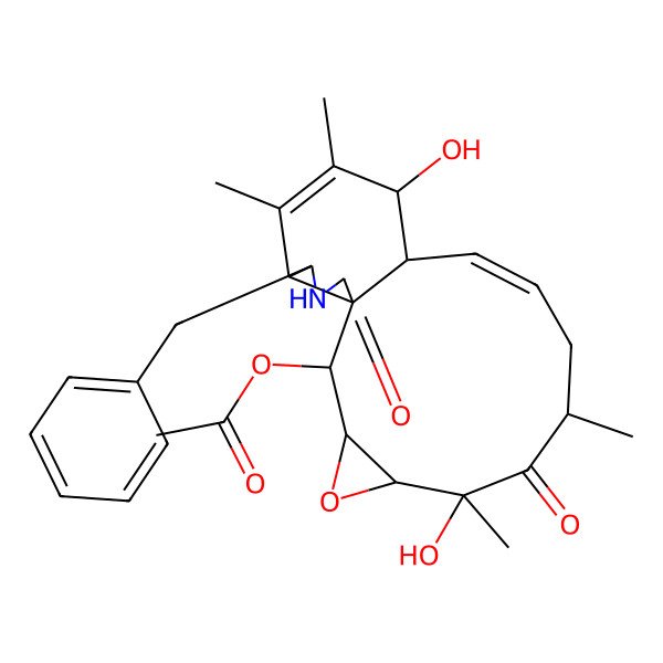 2D Structure of (17-Benzyl-6,13-dihydroxy-6,8,14,15-tetramethyl-7,19-dioxo-4-oxa-18-azatetracyclo[10.7.0.01,16.03,5]nonadeca-10,14-dien-2-yl) acetate