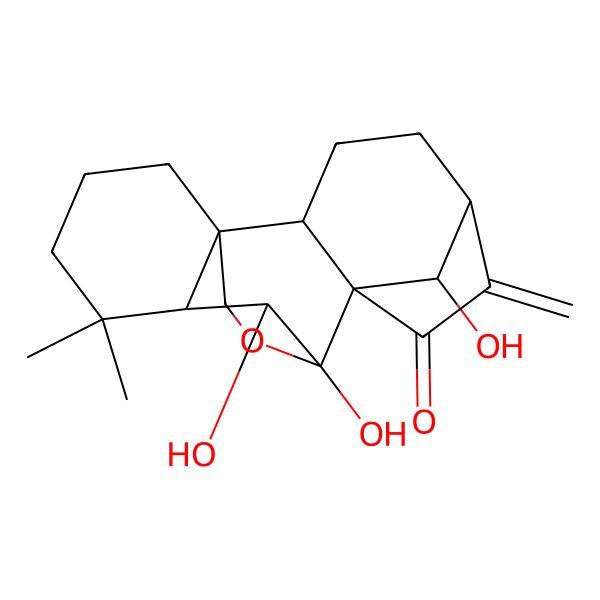 2D Structure of (1R,2S,5S,8R,9S,10S,11R,18R)-9,10,18-trihydroxy-12,12-dimethyl-6-methylidene-17-oxapentacyclo[7.6.2.15,8.01,11.02,8]octadecan-7-one