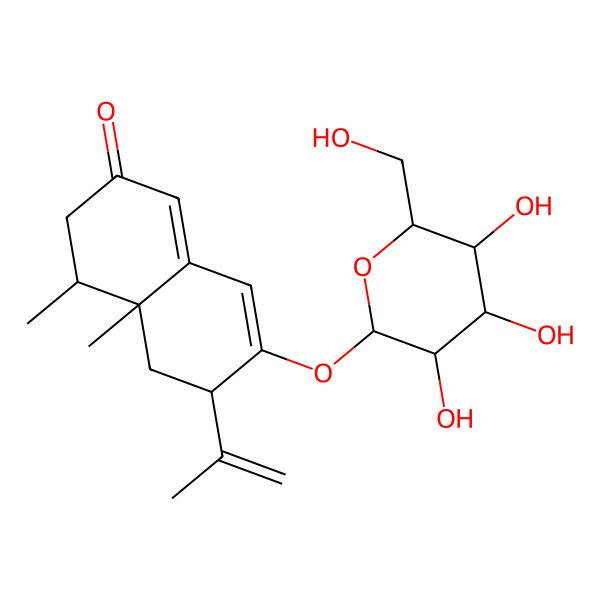 2D Structure of (4S,4aR,6S)-4,4a-dimethyl-6-prop-1-en-2-yl-7-[(2S,3R,4S,5S,6R)-3,4,5-trihydroxy-6-(hydroxymethyl)oxan-2-yl]oxy-3,4,5,6-tetrahydronaphthalen-2-one