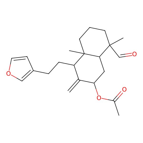2D Structure of [(2S,4S,4aS,8S,8aS)-8-formyl-4-[2-(furan-3-yl)ethyl]-4a,8-dimethyl-3-methylidene-2,4,5,6,7,8a-hexahydro-1H-naphthalen-2-yl] acetate