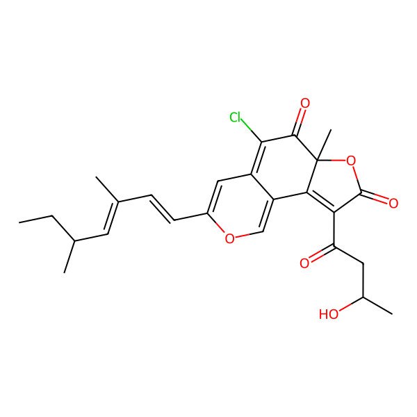 2D Structure of 5-Chloro-3-(3,5-dimethylhepta-1,3-dienyl)-9-(3-hydroxybutanoyl)-6a-methylfuro[2,3-h]isochromene-6,8-dione