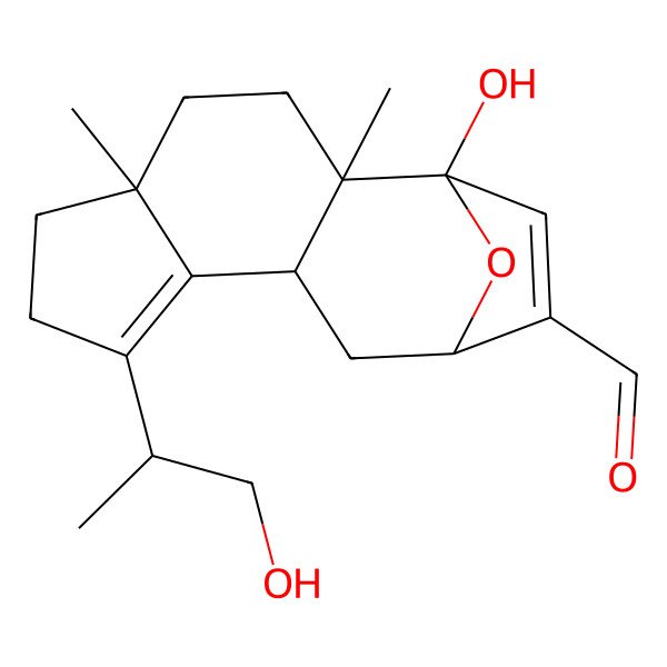 2D Structure of 1-Hydroxy-8-(1-hydroxypropan-2-yl)-2,5-dimethyl-15-oxatetracyclo[10.2.1.02,10.05,9]pentadeca-8,13-diene-13-carbaldehyde