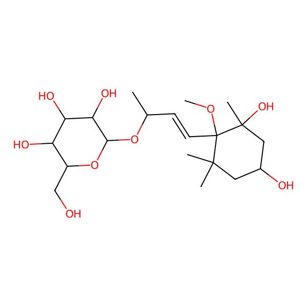 2D Structure of 2-[4-(2,4-Dihydroxy-1-methoxy-2,6,6-trimethylcyclohexyl)but-3-en-2-yloxy]-6-(hydroxymethyl)oxane-3,4,5-triol