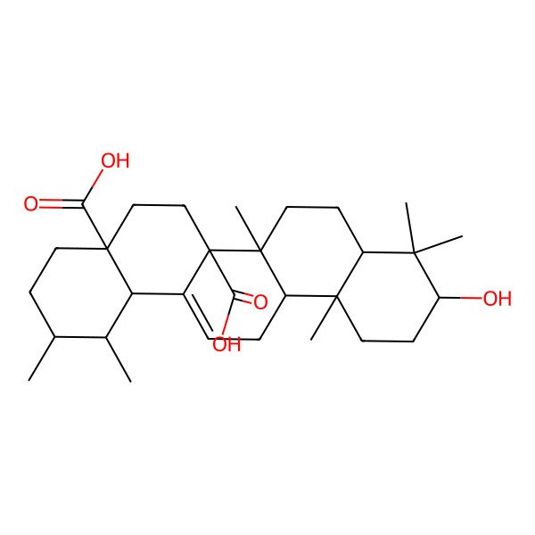 2D Structure of 10-hydroxy-1,2,6b,9,9,12a-hexamethyl-2,3,4,5,6,6a,7,8,8a,10,11,12,13,14b-tetradecahydro-1H-picene-4a,6a-dicarboxylic acid 2D Structure of 10-hydroxy-1,2,6b,9,9,12a-hexamethyl-2,3,4,5,6,6a,7,8,8a,10,11,12,13,14b-tetradecahydro-1H-picene-4a,6a-dicarboxylic acid
