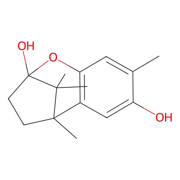 2D Structure of 1,5,12,12-Tetramethyl-8-oxatricyclo[7.2.1.02,7]dodeca-2(7),3,5-triene-4,9-diol