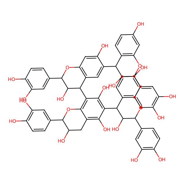 2D Structure of ent-Fisetinidol-(4beta->6)-ent-fisetinidol-(4beta->8)-catechin-(6->4alpha)-ent-fisetinidol