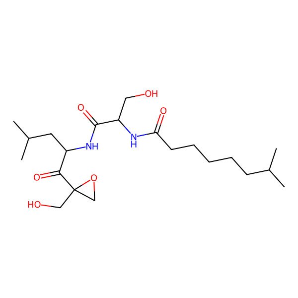 2D Structure of N-[(2S)-3-hydroxy-1-[[(2S)-1-[(2R)-2-(hydroxymethyl)oxiran-2-yl]-4-methyl-1-oxopentan-2-yl]amino]-1-oxopropan-2-yl]-7-methyloctanamide