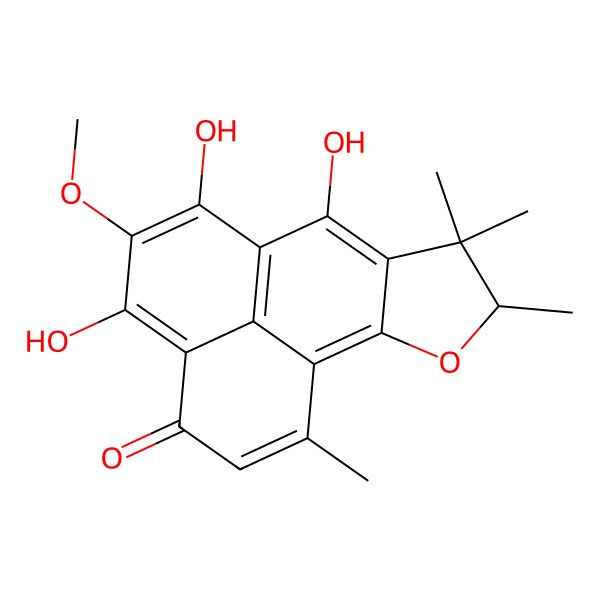 2D Structure of (9S)-4,6,7-trihydroxy-5-methoxy-1,8,8,9-tetramethyl-9H-phenaleno[1,2-b]furan-3-one