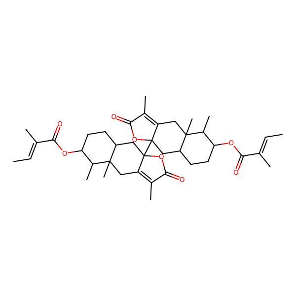 2D Structure of [(4aS,5R,6S,8aR,9aS)-9a-[(4aS,5R,6S,8aR,9aS)-3,4a,5-trimethyl-6-[(Z)-2-methylbut-2-enoyl]oxy-2-oxo-5,6,7,8,8a,9-hexahydro-4H-benzo[f][1]benzofuran-9a-yl]-3,4a,5-trimethyl-2-oxo-5,6,7,8,8a,9-hexahydro-4H-benzo[f][1]benzofuran-6-yl] (Z)-2-methylbut-2-enoate