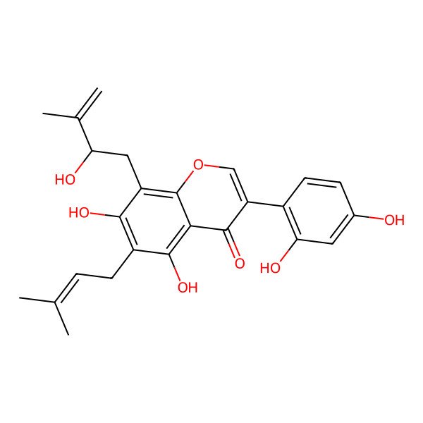 2D Structure of 3-(2,4-Dihydroxyphenyl)-5,7-dihydroxy-8-(2-hydroxy-3-methylbut-3-en-1-yl)-6-(3-methylbut-2-en-1-yl)-4H-chromen-4-one