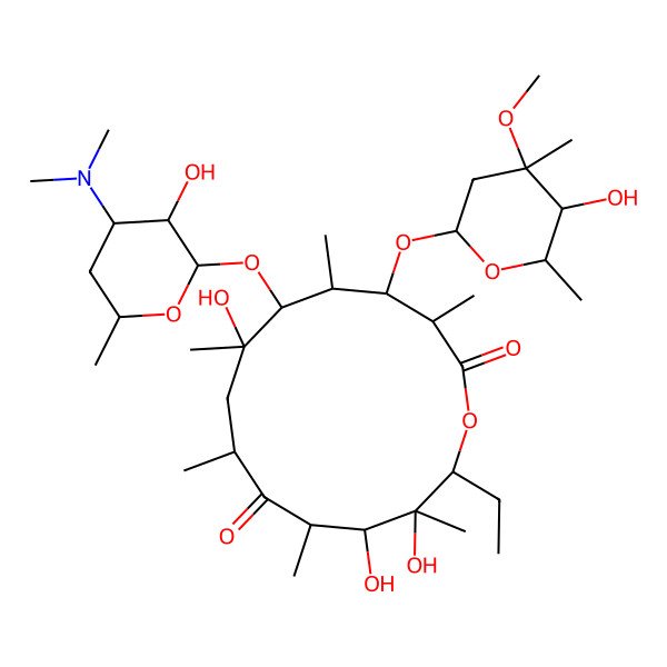 2D Structure of 6-((4-(Dimethylamino)-3-hydroxy-6-methyloxan-2-yl)oxy)-14-ethyl-7,12,13-trihydroxy-4-((5-hydroxy-4-methoxy-4,6-dimethyloxan-2-yl)oxy)-3,5,7,9,11,13-hexamethyl-1-oxacyclotetradecane-2,10-dione