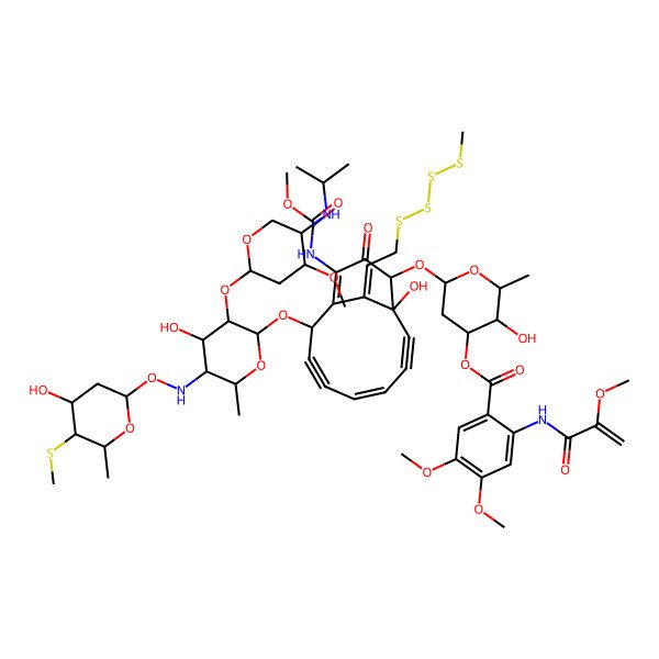 2D Structure of [3-hydroxy-6-[[(5Z,13Z)-9-hydroxy-2-[4-hydroxy-5-[(4-hydroxy-6-methyl-5-methylsulfanyloxan-2-yl)oxyamino]-3-[4-methoxy-5-(propan-2-ylamino)oxan-2-yl]oxy-6-methyloxan-2-yl]oxy-12-(methoxycarbonylamino)-13-[2-(methyltetrasulfanyl)ethylidene]-11-oxo-10-bicyclo[7.3.1]trideca-1(12),5-dien-3,7-diynyl]oxy]-2-methyloxan-4-yl] 4,5-dimethoxy-2-(2-methoxyprop-2-enoylamino)benzoate