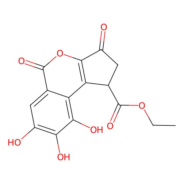 2D Structure of ethyl (1R)-7,8,9-trihydroxy-3,5-dioxo-1,2-dihydrocyclopenta[c]isochromene-1-carboxylate