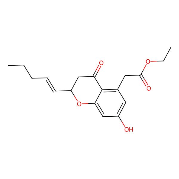 2D Structure of ethyl 2-[(2S)-7-hydroxy-4-oxo-2-[(E)-pent-1-enyl]-2,3-dihydrochromen-5-yl]acetate