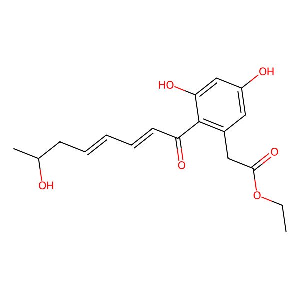 2D Structure of ethyl 2-[3,5-dihydroxy-2-[(2E,4E,7S)-7-hydroxyocta-2,4-dienoyl]phenyl]acetate
