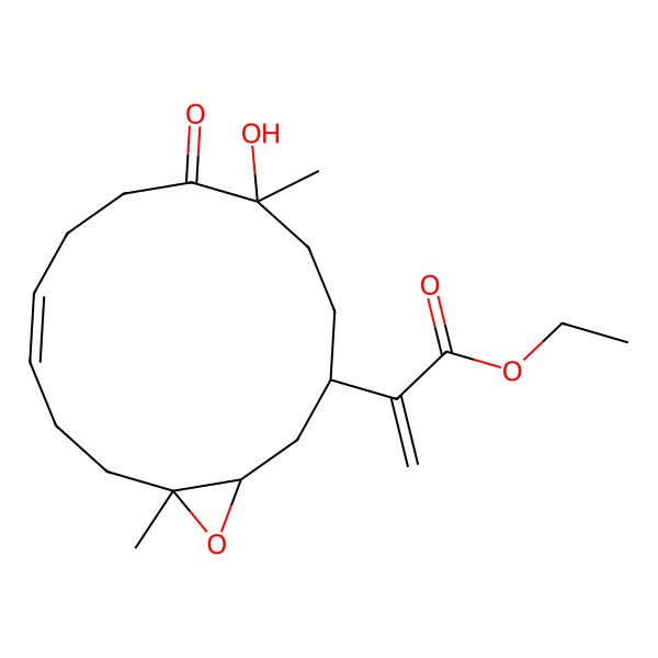 2D Structure of Ethyl 2-(6-hydroxy-6,14-dimethyl-7-oxo-15-oxabicyclo[12.1.0]pentadec-10-en-3-yl)prop-2-enoate