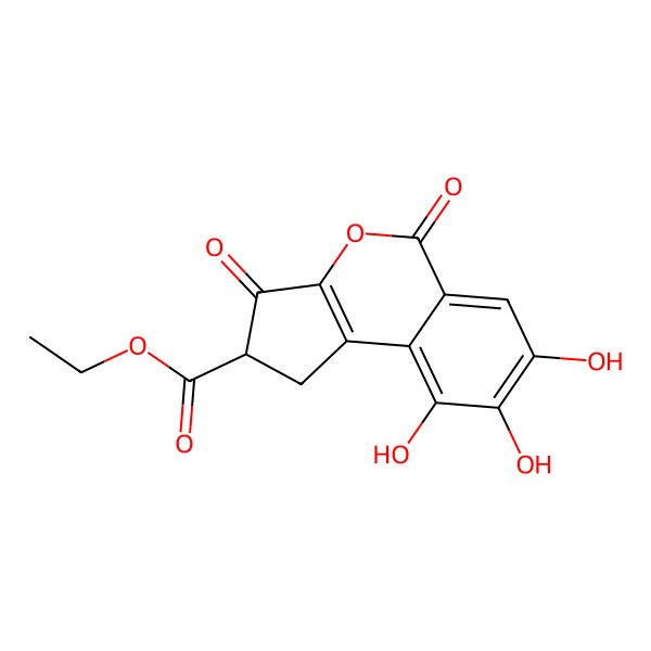 2D Structure of ethyl (2R)-7,8,9-trihydroxy-3,5-dioxo-1,2-dihydrocyclopenta[c]isochromene-2-carboxylate