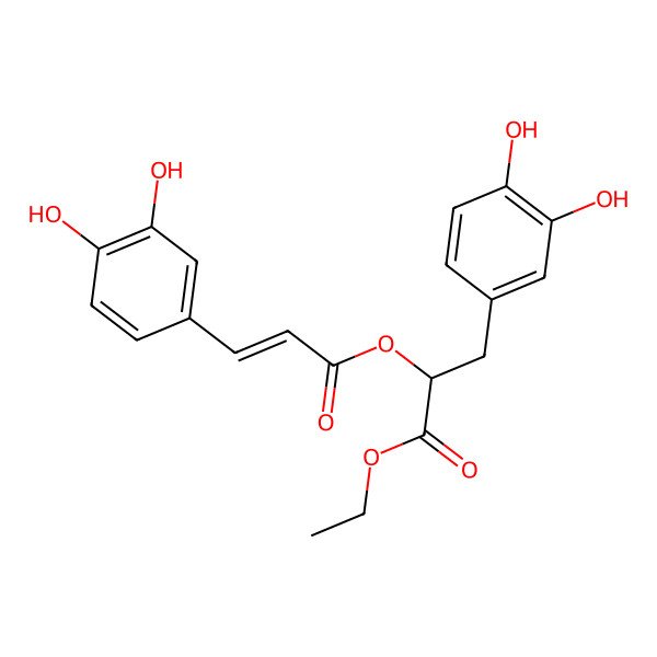 2D Structure of ethyl (2S)-3-(3,4-dihydroxyphenyl)-2-[(E)-3-(3,4-dihydroxyphenyl)prop-2-enoyl]oxypropanoate