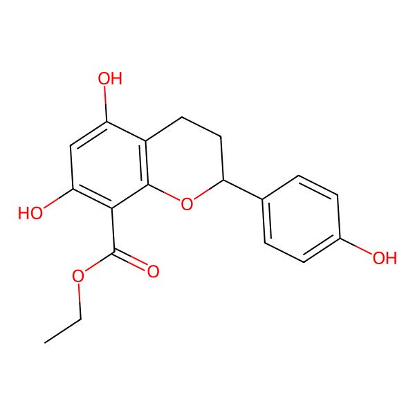 2D Structure of ethyl (2S)-5,7-dihydroxy-2-(4-hydroxyphenyl)-3,4-dihydro-2H-chromene-8-carboxylate 2D Structure of ethyl (2S)-5,7-dihydroxy-2-(4-hydroxyphenyl)-3,4-dihydro-2H-chromene-8-carboxylate