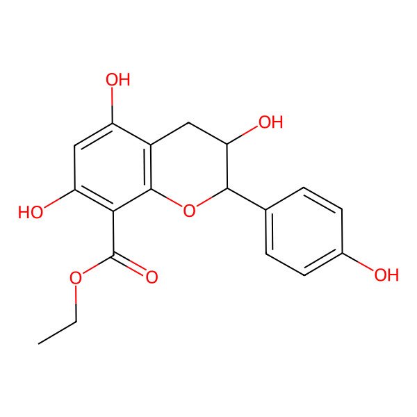 2D Structure of ethyl (2S,3R)-3,5,7-trihydroxy-2-(4-hydroxyphenyl)-3,4-dihydro-2H-chromene-8-carboxylate