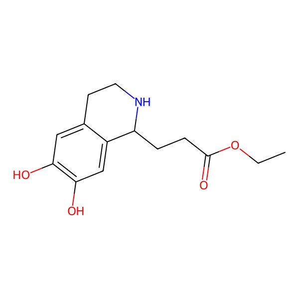 2D Structure of ethyl (S)-(-)-(6,7-dihydroxy-1,2,3,4-tetrahydroisoquinoline)propanoate