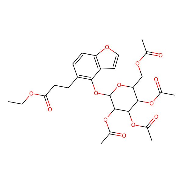 2D Structure of Ethyl 3-[4-[3,4,5-triacetyloxy-6-(acetyloxymethyl)oxan-2-yl]oxy-1-benzofuran-5-yl]propanoate