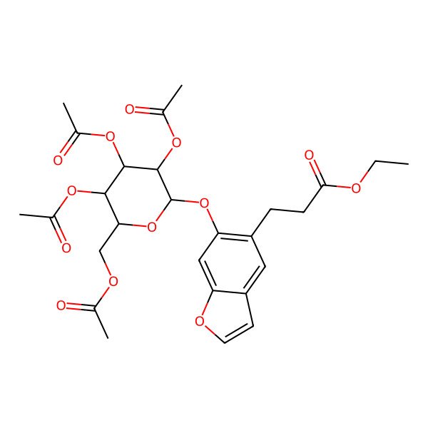 2D Structure of Ethyl 3-[6-[3,4,5-triacetyloxy-6-(acetyloxymethyl)oxan-2-yl]oxy-1-benzofuran-5-yl]propanoate