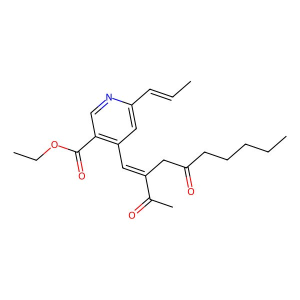 2D Structure of Ethyl 4-(2-acetyl-4-oxonon-1-enyl)-6-prop-1-enylpyridine-3-carboxylate