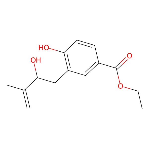 2D Structure of Ethyl 4-hydroxy-3-(2-hydroxy-3-methylbut-3-enyl)benzoate 2D Structure of Ethyl 4-hydroxy-3-(2-hydroxy-3-methylbut-3-enyl)benzoate