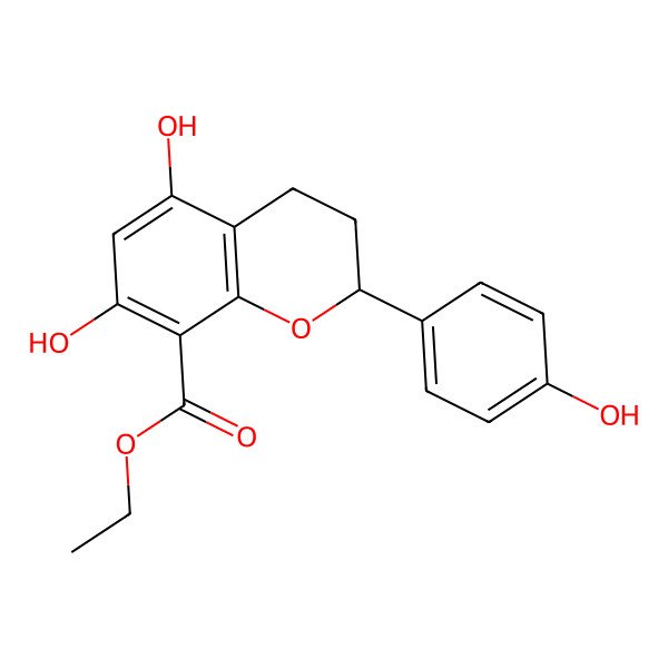 2D Structure of ethyl 5,7-dihydroxy-2-(4-hydroxyphenyl)-3,4-dihydro-2H-chromene-8-carboxylate