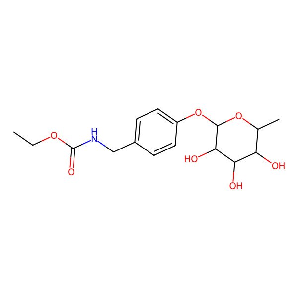 2D Structure of ethyl N-[[4-(3,4,5-trihydroxy-6-methyloxan-2-yl)oxyphenyl]methyl]carbamate