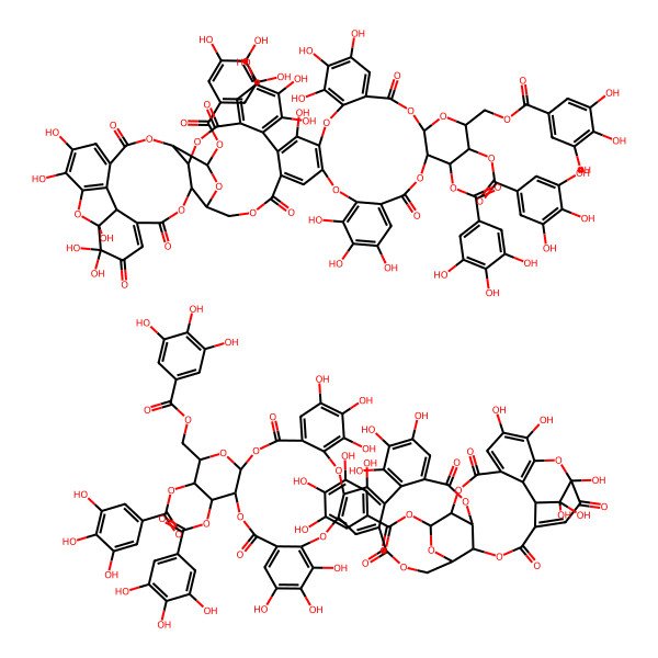 2D Structure of [1,2,2,14,15,16,19,23,24,25,40,41,42,59,60-Pentadecahydroxy-3,6,11,28,37,48,56-heptaoxo-33,34,53-tris[(3,4,5-trihydroxybenzoyl)oxy]-7,10,21,29,31,36,44,49,52,55,64-undecaoxadodecacyclo[59.2.1.05,63.08,51.09,54.012,17.018,47.020,45.022,27.030,35.038,43.057,62]tetrahexaconta-4,12,14,16,18,20(45),22,24,26,38,40,42,46,57,59,61-hexadecaen-32-yl]methyl 3,4,5-trihydroxybenzoate;[1,13,14,15,18,22,23,24,39,40,41,58,59,63,63-pentadecahydroxy-2,5,10,27,36,47,55-heptaoxo-32,33,52-tris[(3,4,5-trihydroxybenzoyl)oxy]-6,9,20,28,30,35,43,48,51,54,64-undecaoxadodecacyclo[58.3.1.04,62.07,50.08,53.011,16.017,46.019,44.021,26.029,34.037,42.056,61]tetrahexaconta-3,11,13,15,17,19(44),21,23,25,37,39,41,45,56,58,60-hexadecaen-31-yl]methyl 3,4,5-trihydroxybenzoate