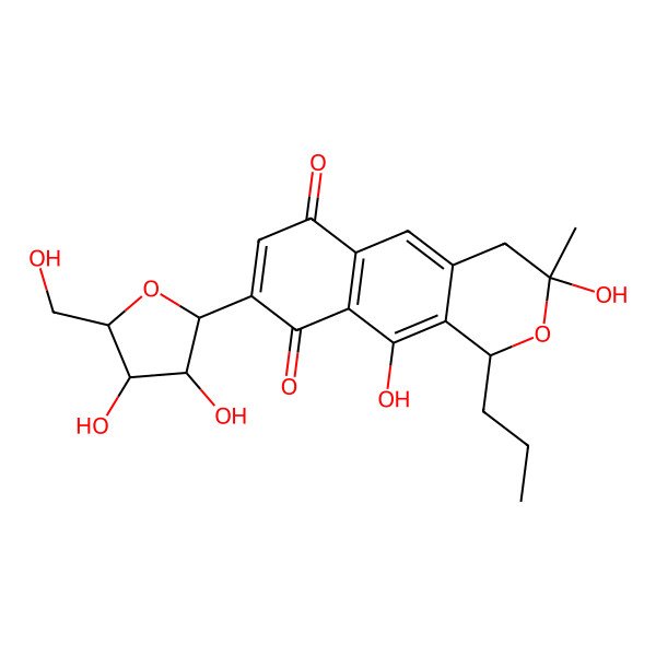 2D Structure of 8-[3,4-Dihydroxy-5-(hydroxymethyl)oxolan-2-yl]-3,10-dihydroxy-3-methyl-1-propyl-1,4-dihydrobenzo[g]isochromene-6,9-dione