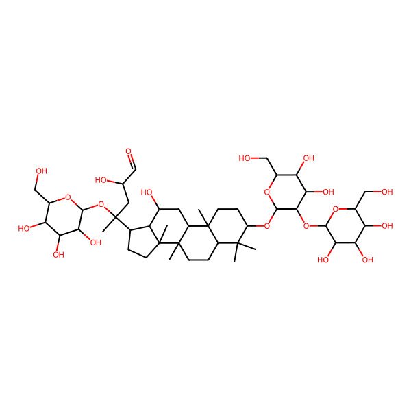 2D Structure of 4-[3-[4,5-dihydroxy-6-(hydroxymethyl)-3-[3,4,5-trihydroxy-6-(hydroxymethyl)oxan-2-yl]oxyoxan-2-yl]oxy-12-hydroxy-4,4,8,10,14-pentamethyl-2,3,5,6,7,9,11,12,13,15,16,17-dodecahydro-1H-cyclopenta[a]phenanthren-17-yl]-2-hydroxy-4-[3,4,5-trihydroxy-6-(hydroxymethyl)oxan-2-yl]oxypentanal