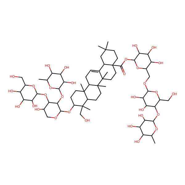 2D Structure of [6-[[3,4-Dihydroxy-6-(hydroxymethyl)-5-(3,4,5-trihydroxy-6-methyloxan-2-yl)oxyoxan-2-yl]oxymethyl]-3,4,5-trihydroxyoxan-2-yl] 9-(hydroxymethyl)-10-[5-hydroxy-4-[3,4,5-trihydroxy-6-(hydroxymethyl)oxan-2-yl]oxy-3-(3,4,5-trihydroxy-6-methyloxan-2-yl)oxyoxan-2-yl]oxy-2,2,6a,6b,9,12a-hexamethyl-1,3,4,5,6,6a,7,8,8a,10,11,12,13,14b-tetradecahydropicene-4a-carboxylate