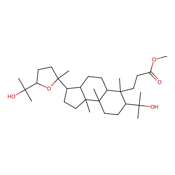 2D Structure of methyl 3-[(3S,3aR,5aR,6S,7R,9aR,9bR)-7-(2-hydroxypropan-2-yl)-3-[(2S,5R)-5-(2-hydroxypropan-2-yl)-2-methyloxolan-2-yl]-6,9a,9b-trimethyl-1,2,3,3a,4,5,5a,7,8,9-decahydrocyclopenta[a]naphthalen-6-yl]propanoate